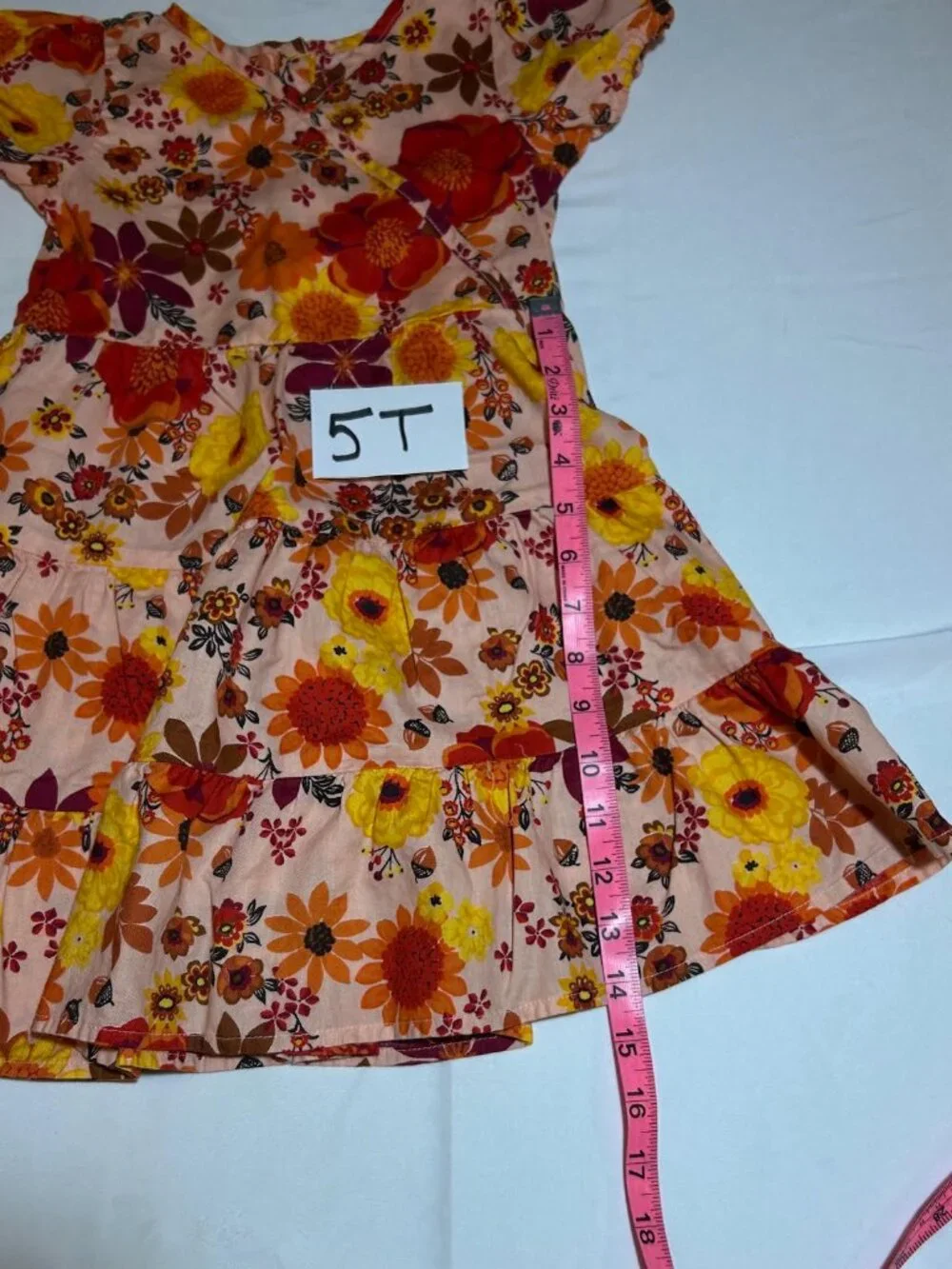 Gymboree Girls 5T Fall Floral Peach Red Tiered Short Sleeve Dress